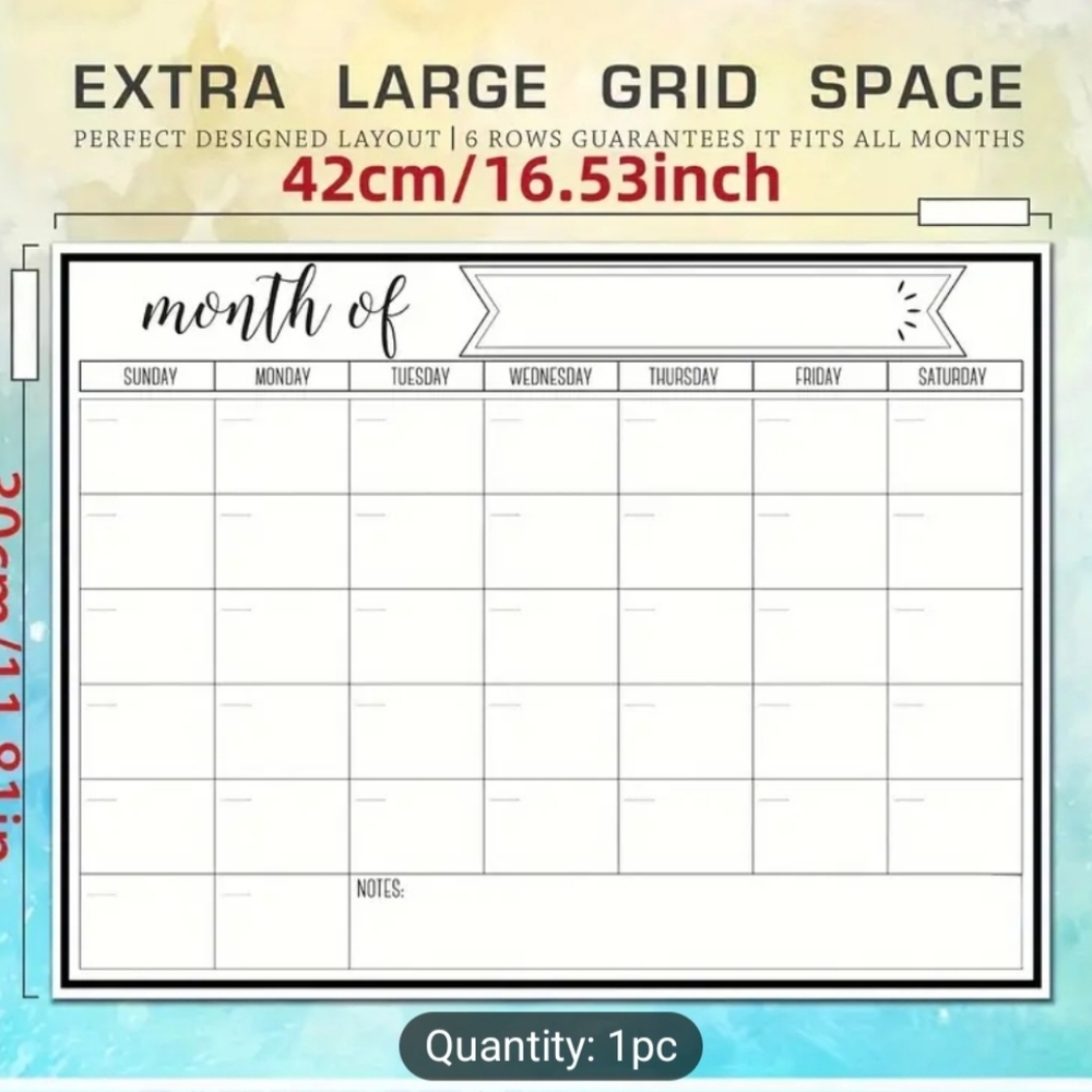 NEW in box 1 piece Dry Erase Magnetic Fridge Calendar